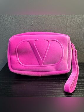 Valentino Hot Pink Velvet Embossed V Wristlet